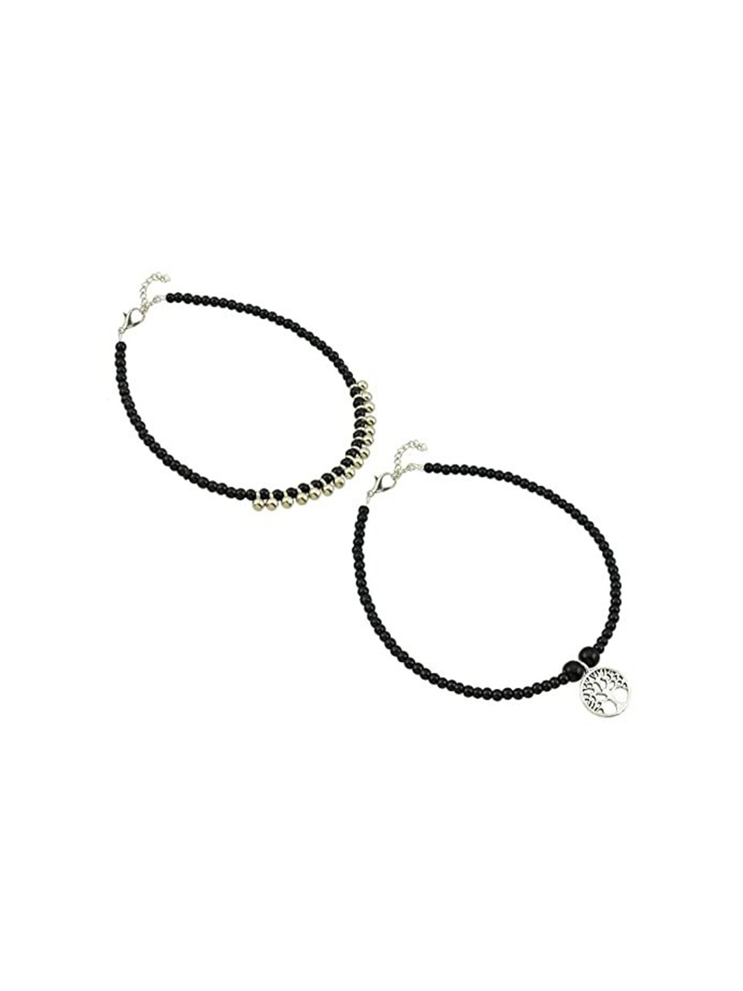 

HIGH TRENDZ Women Set of 2 Anklets, Black