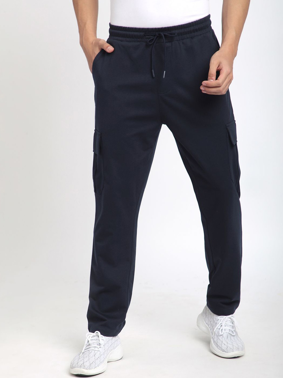 

R&B Men Cotton Mid-Rise Track Pants, Blue