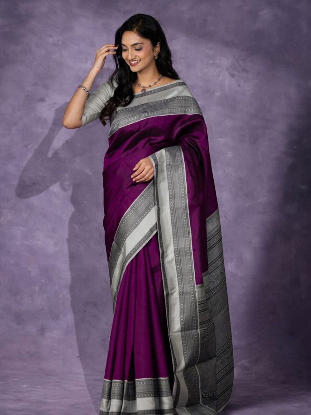 

Fashion Booms Woven Design Zari Pure Silk Banarasi Saree, Purple