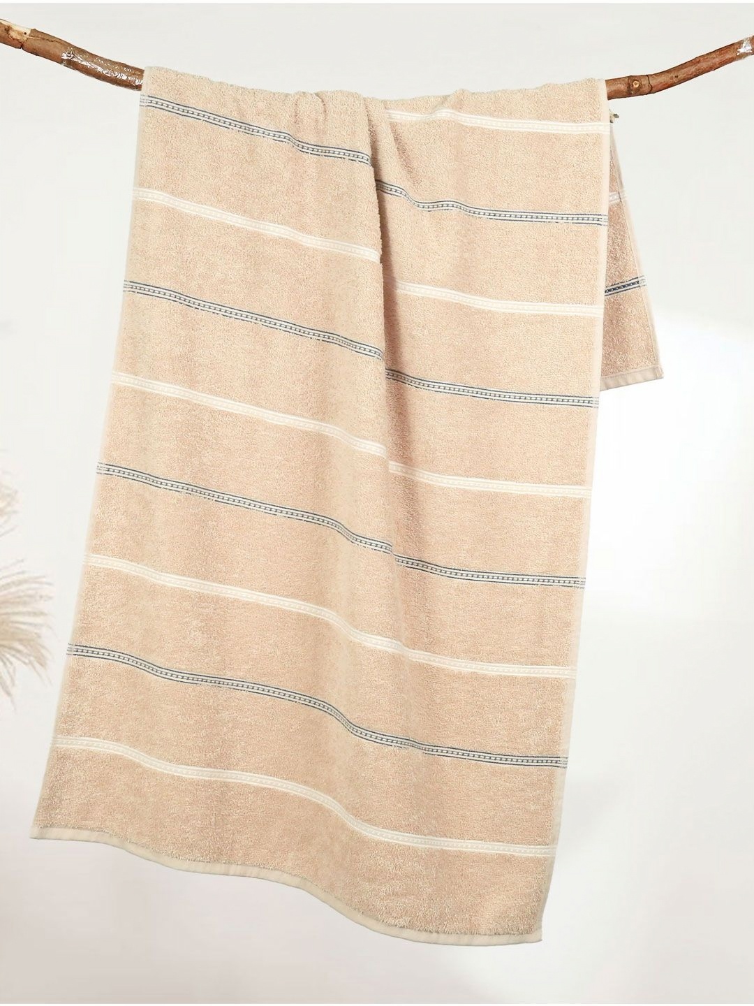 

MYTRIDENT Brown & White Striped Cotton 450 GSM Bath Towel