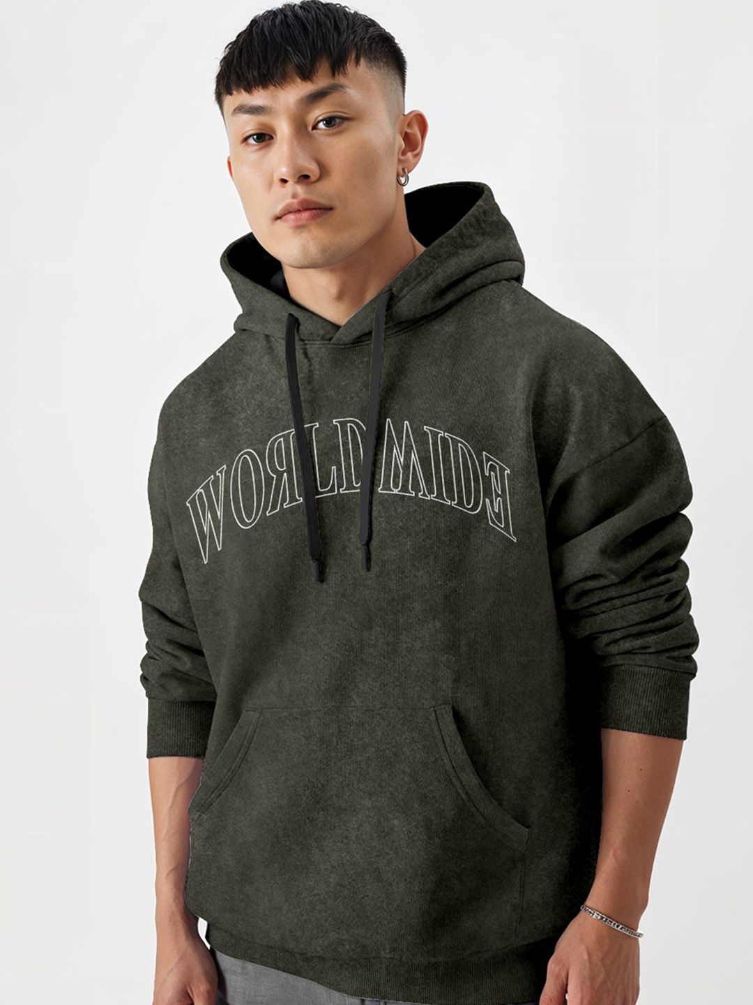 

Crazymonk Men Printed Hooded Sweatshirt, Olive