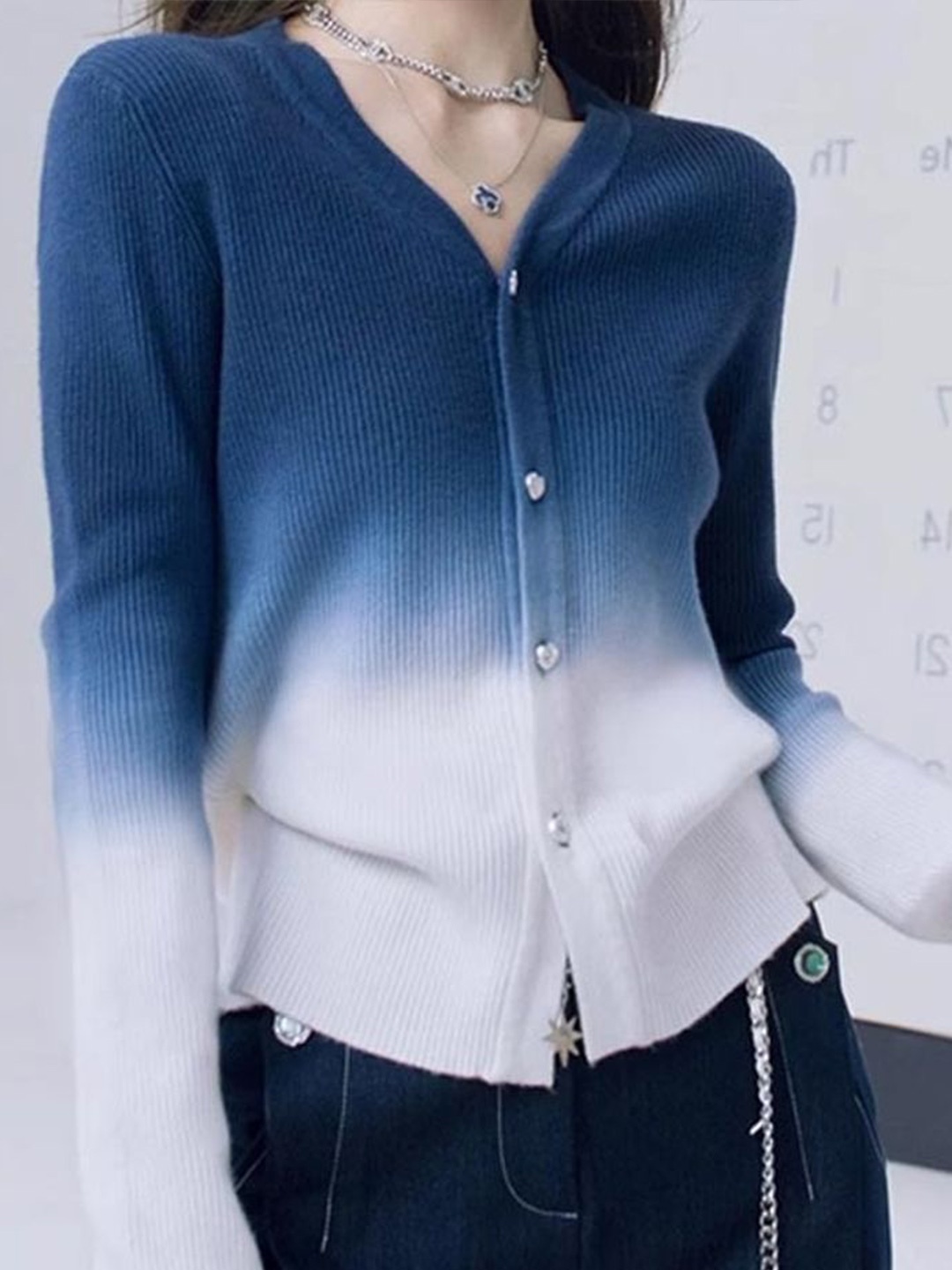 

LULU & SKY Women Colourblocked Long Sleeves Cardigan, Blue