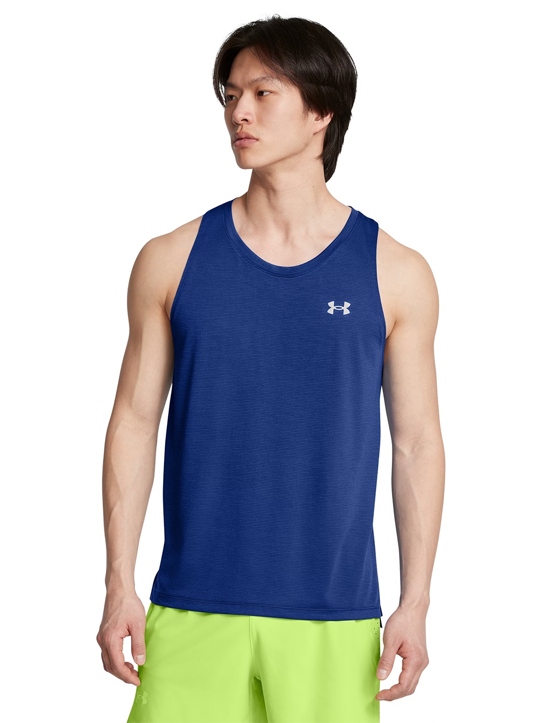 

UNDER ARMOUR Striped Launch Singlet Running T-Shirt, Blue
