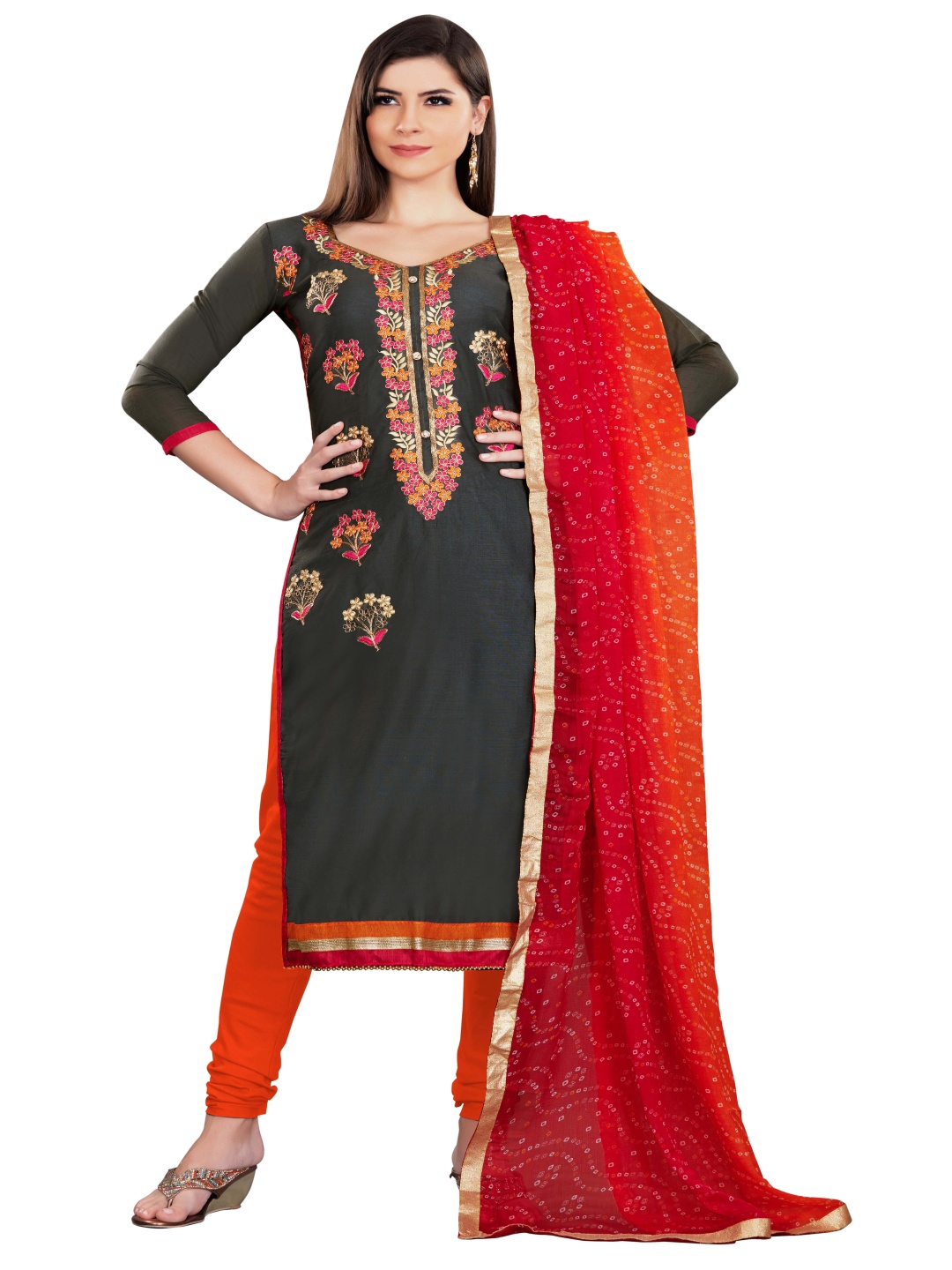 

Maroosh Floral Embroidered Zari Unstitched Dress Material, Grey
