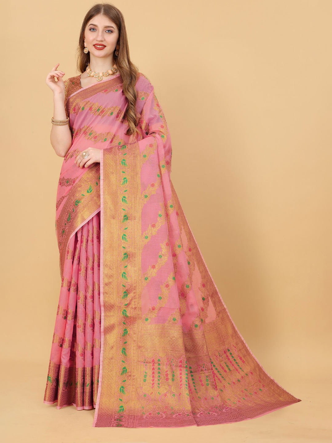 

Anaita Woven Design Zari Saree With Blouse Piece, Peach