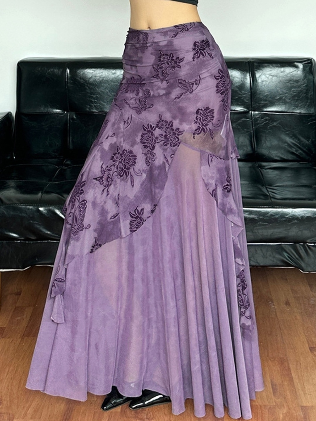 

LULU & SKY Women Printed Flared Maxi Skirt, Purple