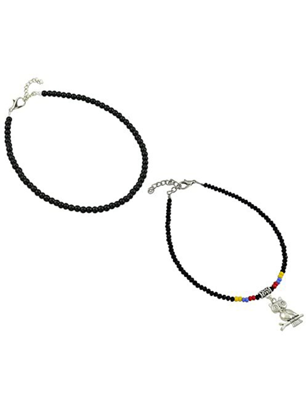 

HIGH TRENDZ Women Set of 2 Anklets, Black