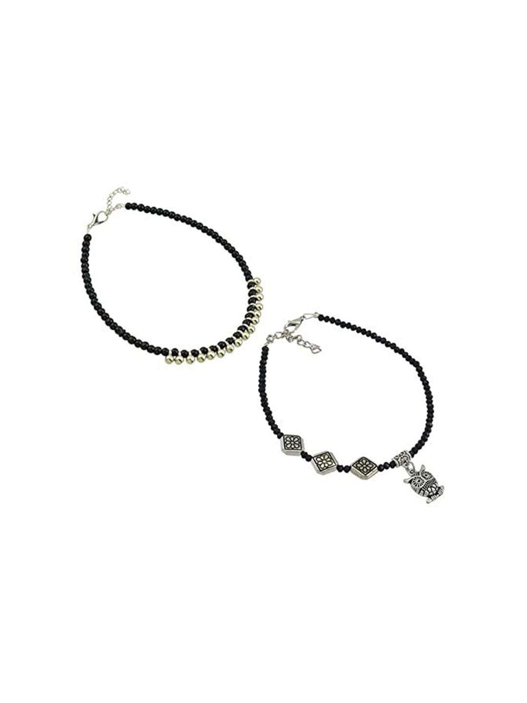 

HIGH TRENDZ Women Set of 2 Anklets, Black