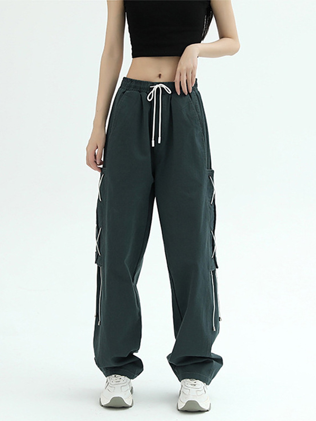 

LULU & SKY Women Loose Fit Wide Leg Trousers, Green