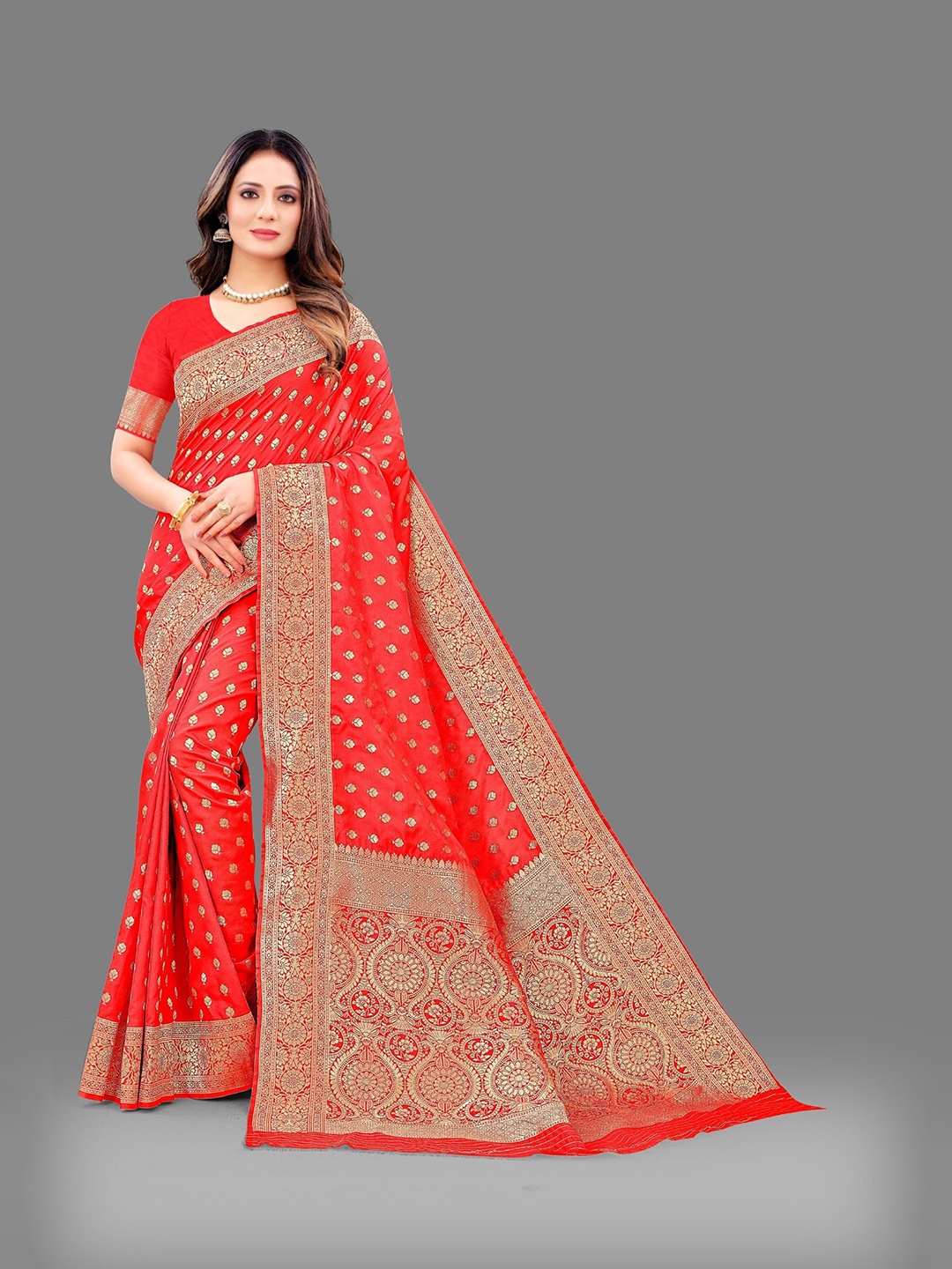 

Anaita Ethnic Motifs Woven Design Zari Banarasi Saree, Red