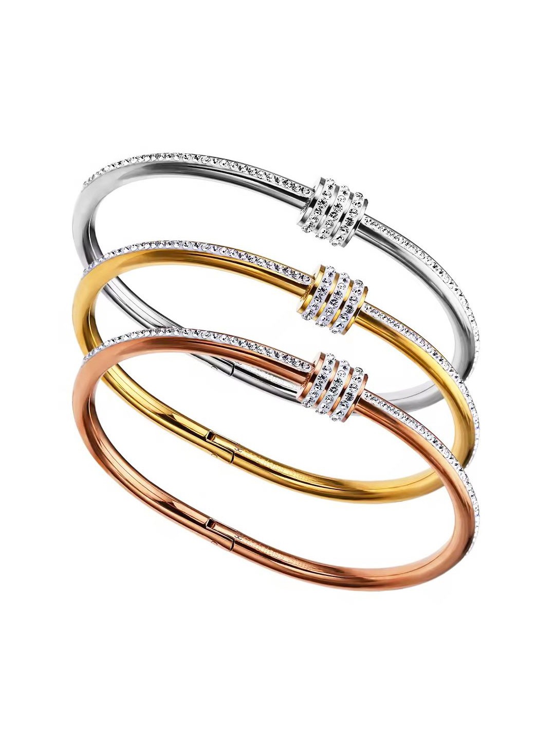 

MEENAZ Set Of 3 Gold-Plated AD Stainless Steel Kada Bracelet