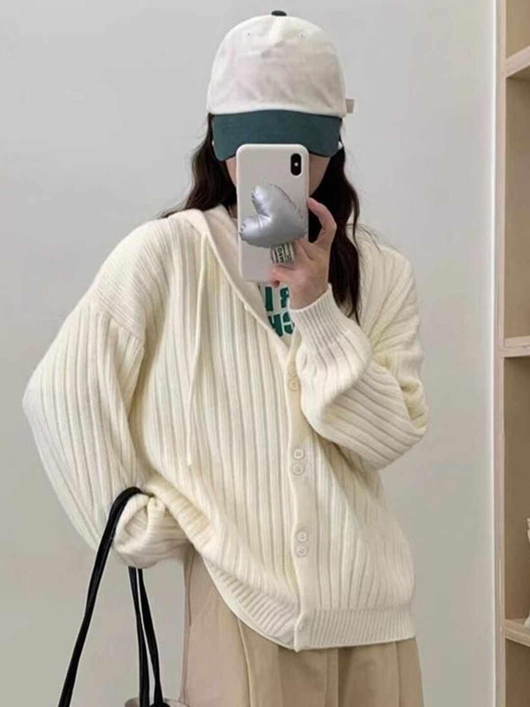 

LULU & SKY Women Ribbed Hooded Cardigan, Off white