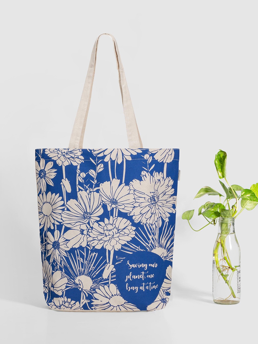 

EcoRight Zipper Tote Bag - Flowers, Blue