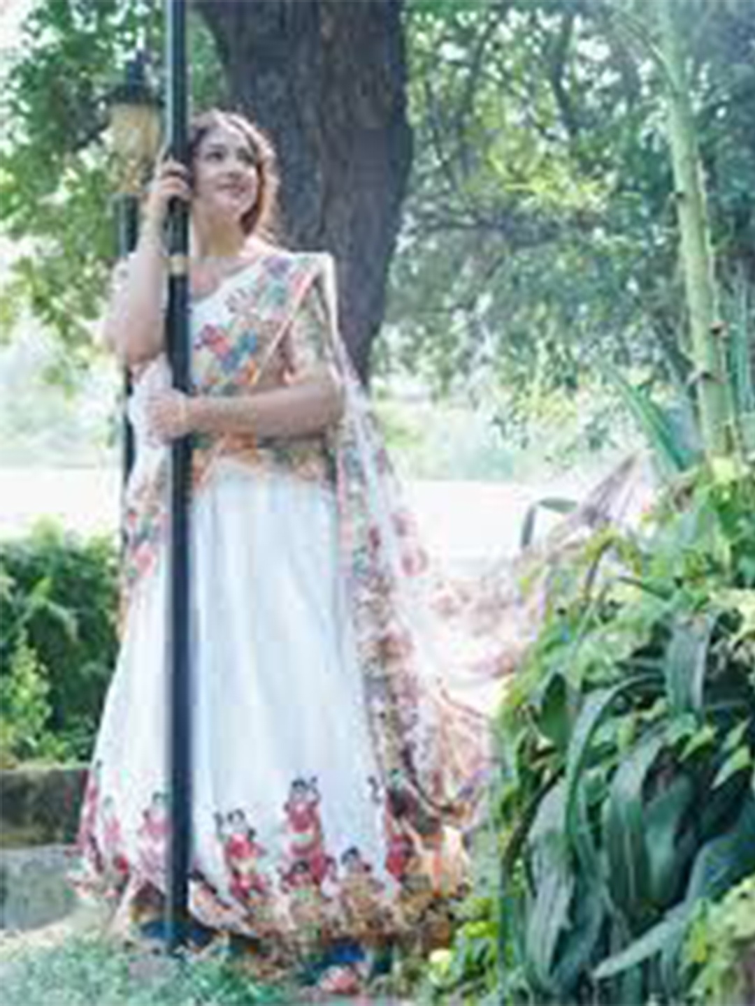 

ZIBLON Floral Printed Ready to Wear Lehenga & Unstitched Blouse With Dupatta, White