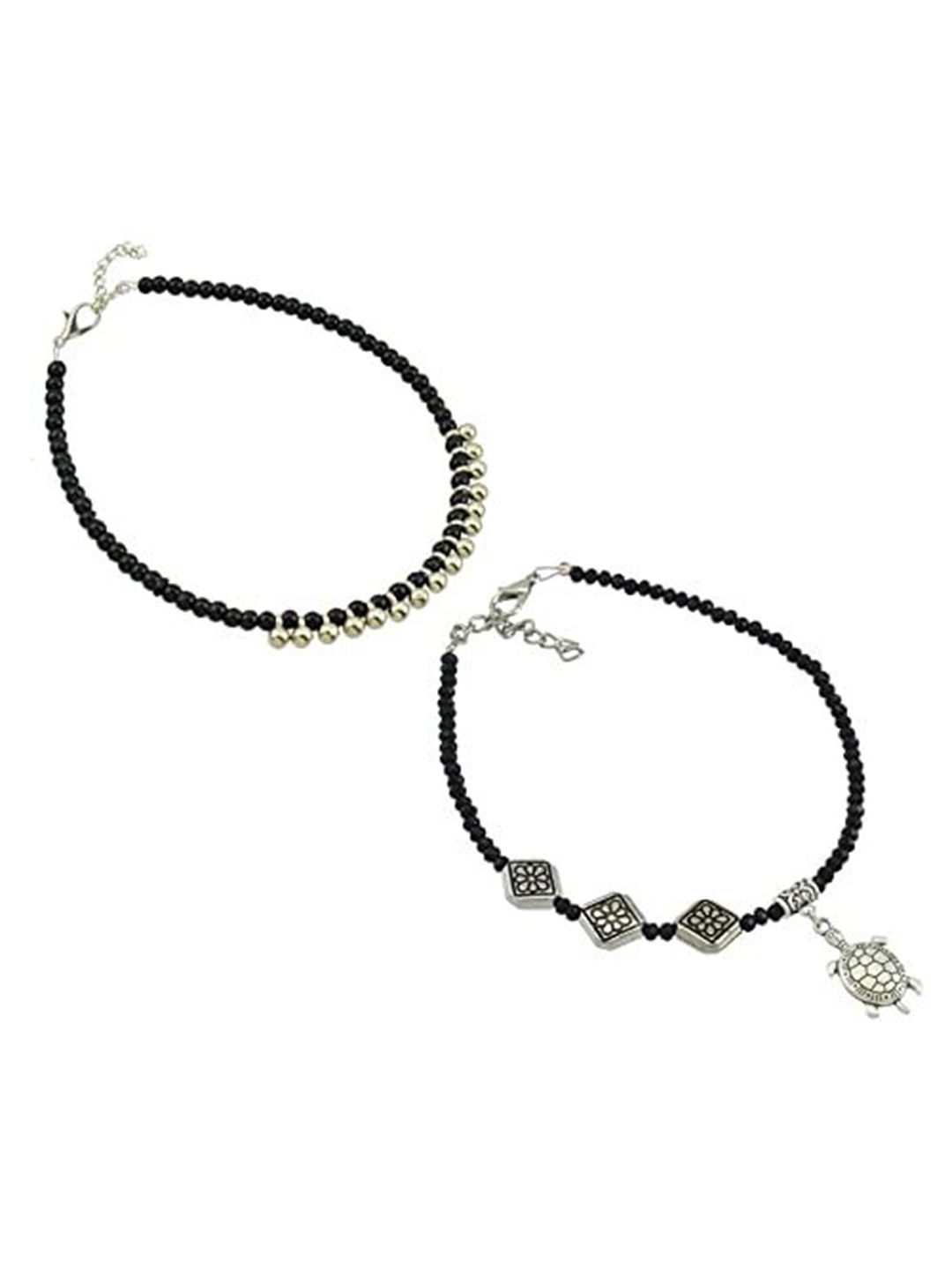 

HIGH TRENDZ Women Set of 2 Anklets, Black