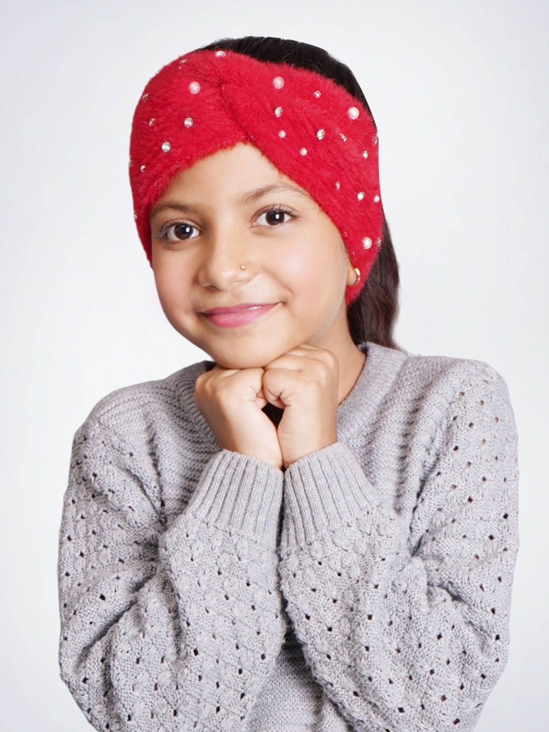 

Bharatasya Girls Knitted Headband, Red