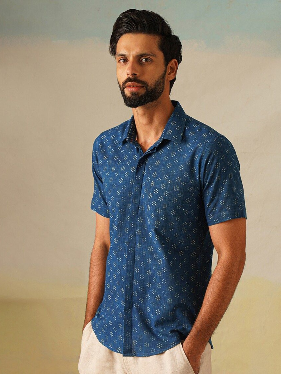 

JAYPORE Men Standard Floral Printed Cotton Casual Shirt, Blue