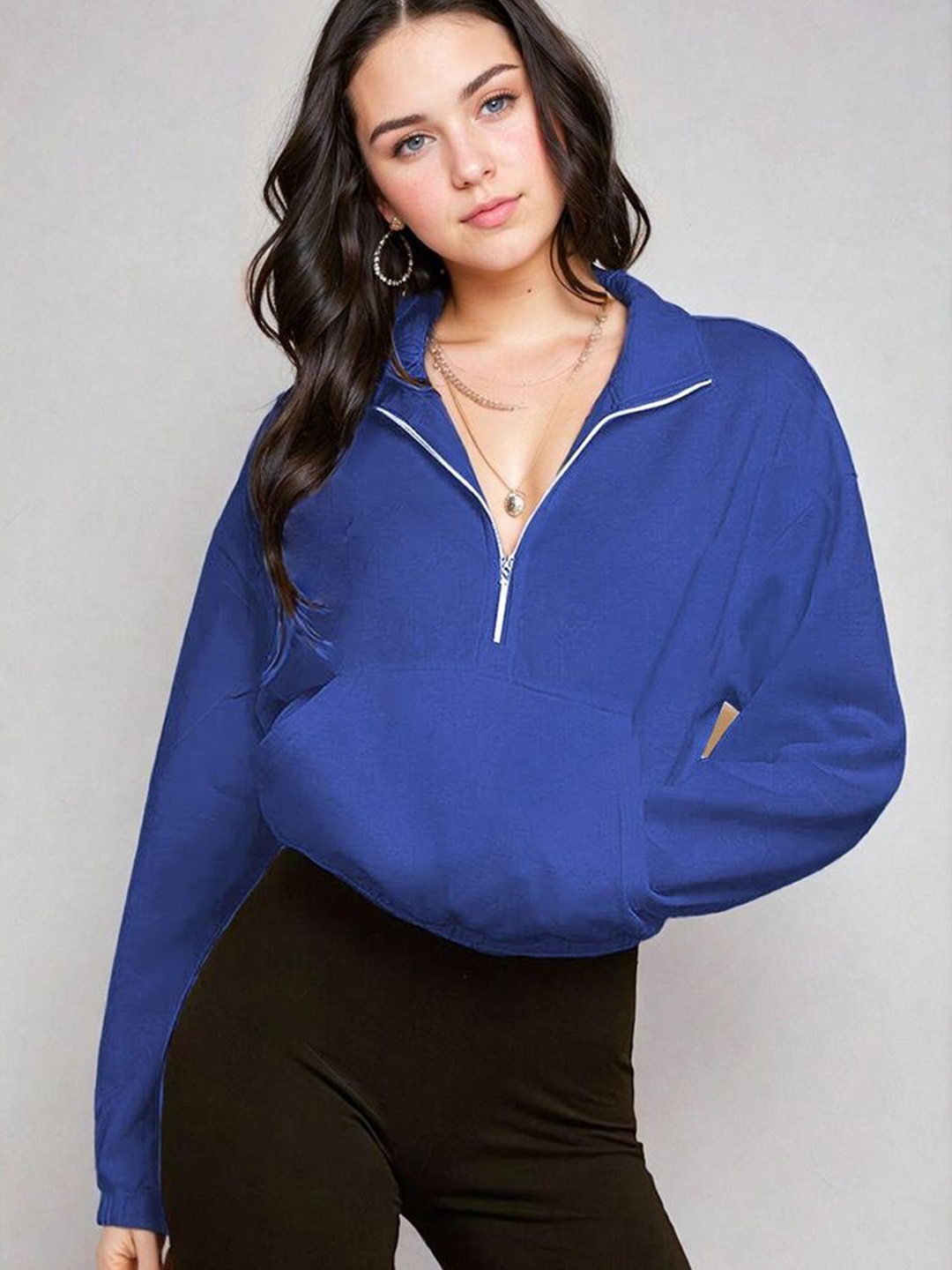 

Stylecast X Kotty Women Mock Collar Long Sleeves Sweatshirt, Blue