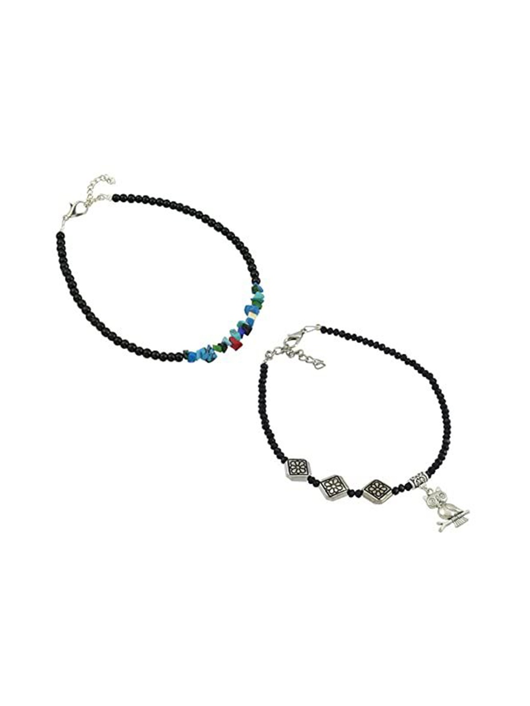 

HIGH TRENDZ Women Set of 2 Anklets, Black