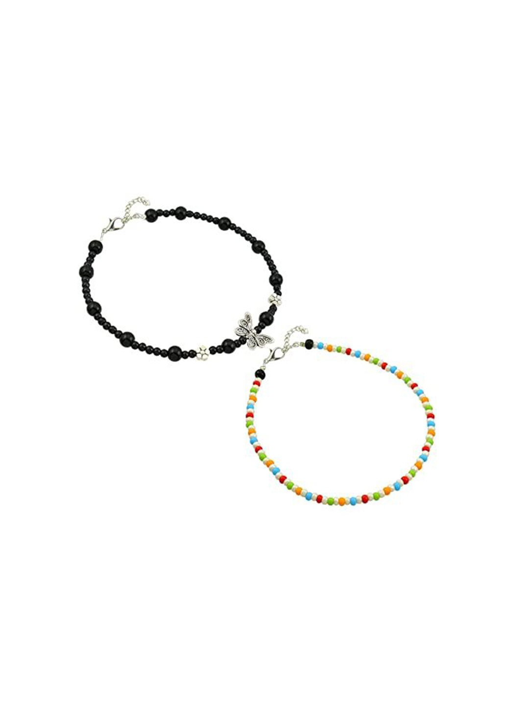 

HIGH TRENDZ Women Set of 2 Anklets, Black