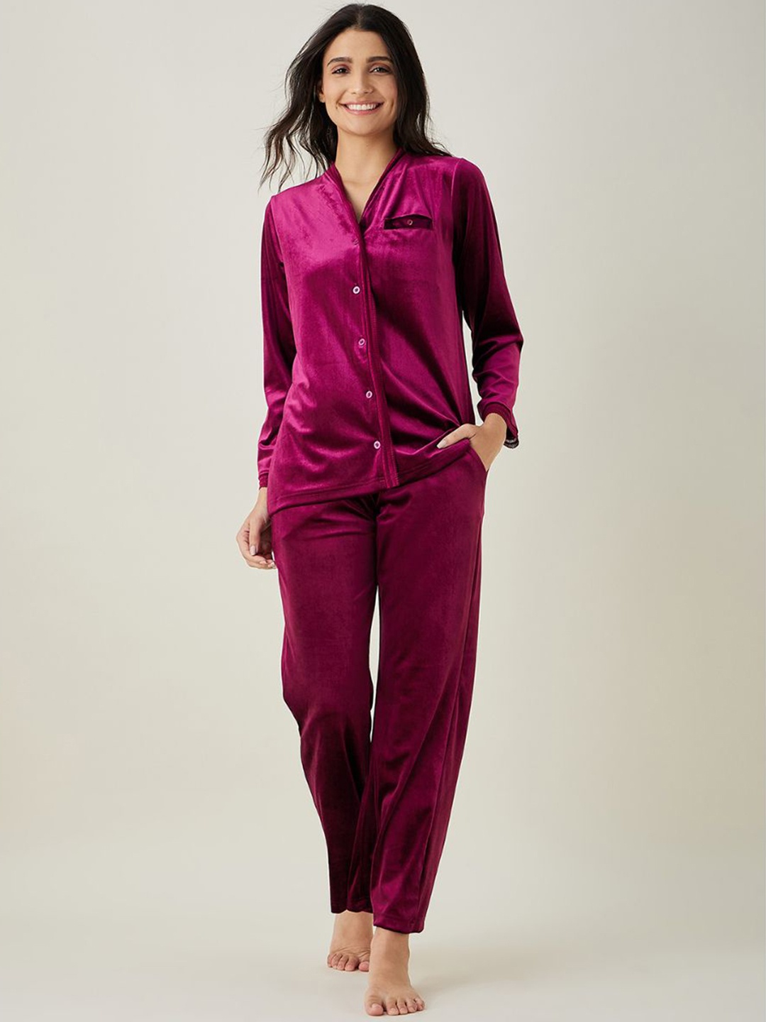 

The Kaftan Company Women Velvet Night suit, Purple