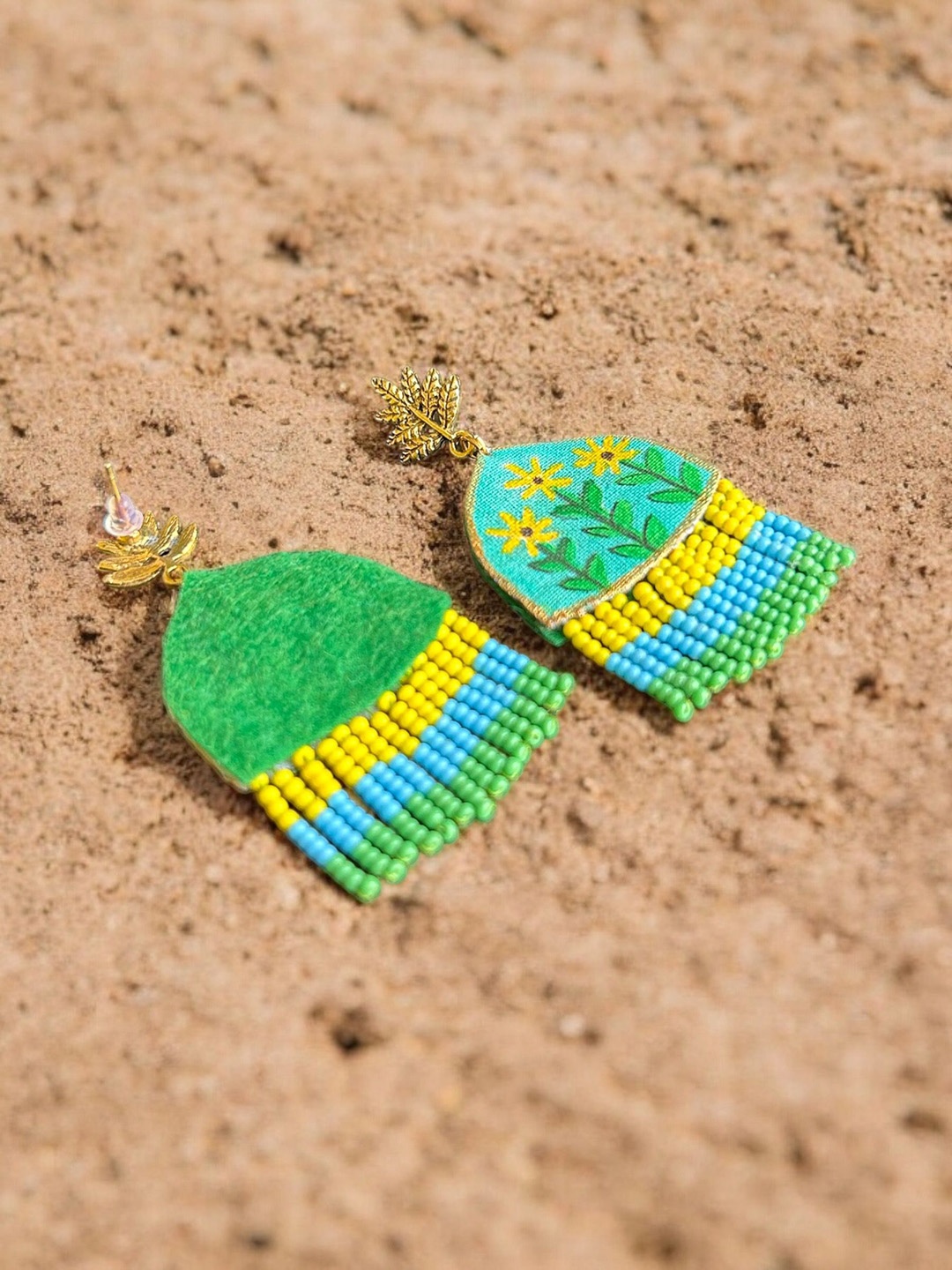 

JEWELWATI Beaded Triangular Drop Earrings, Green