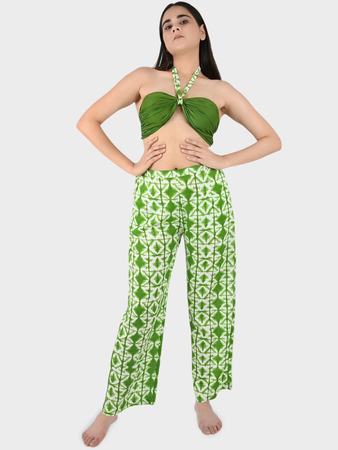 

Blissence Geometric Printed V-Neck Swimwear Cover up Set, Green