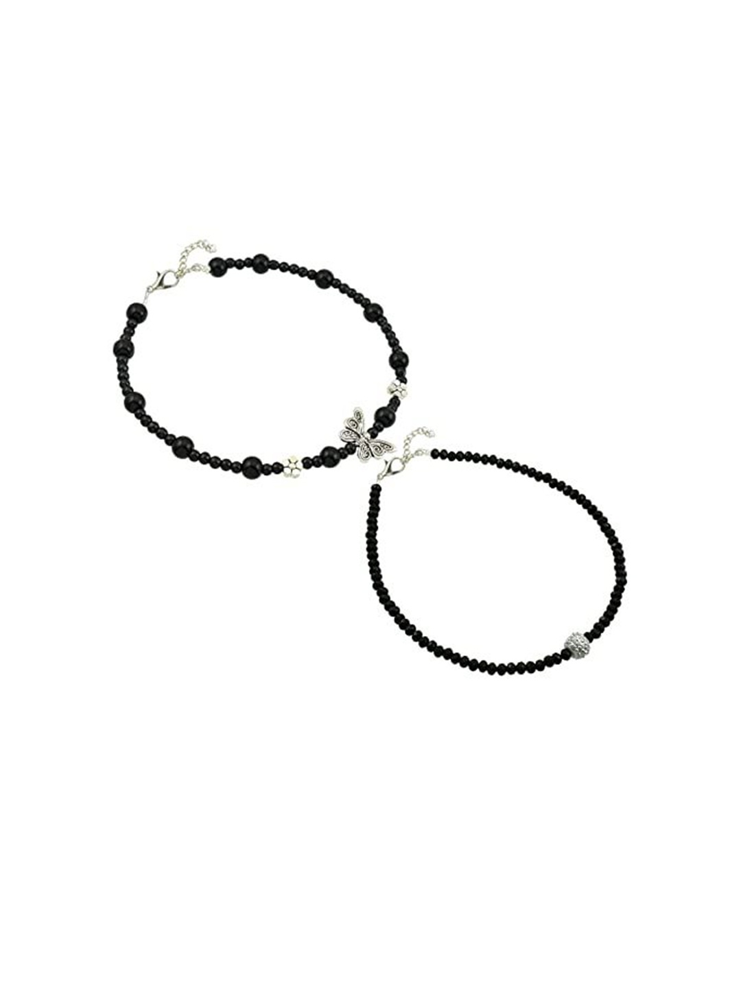 

HIGH TRENDZ Women Set of 2 Anklets, Black