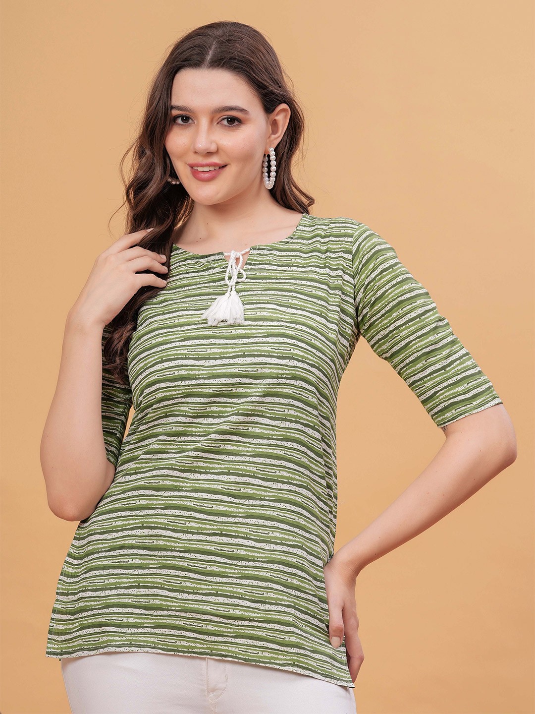 

kipek Striped Cotton Top, Green