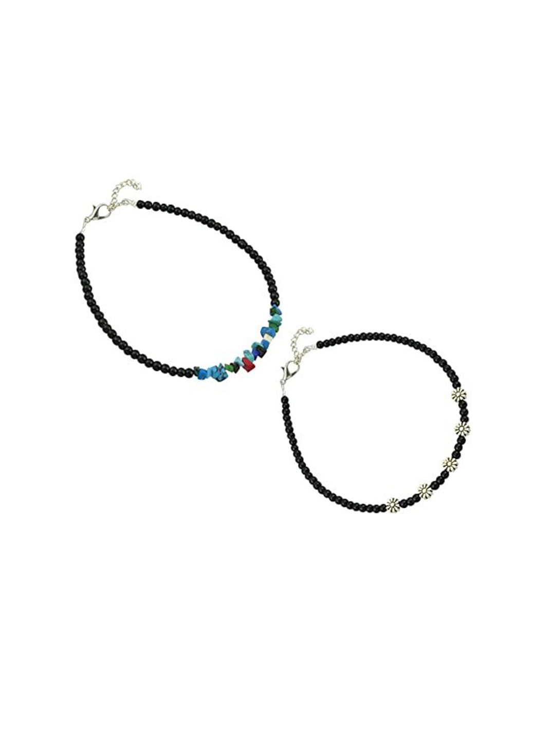 

HIGH TRENDZ Women Set of 2 Anklets, Black