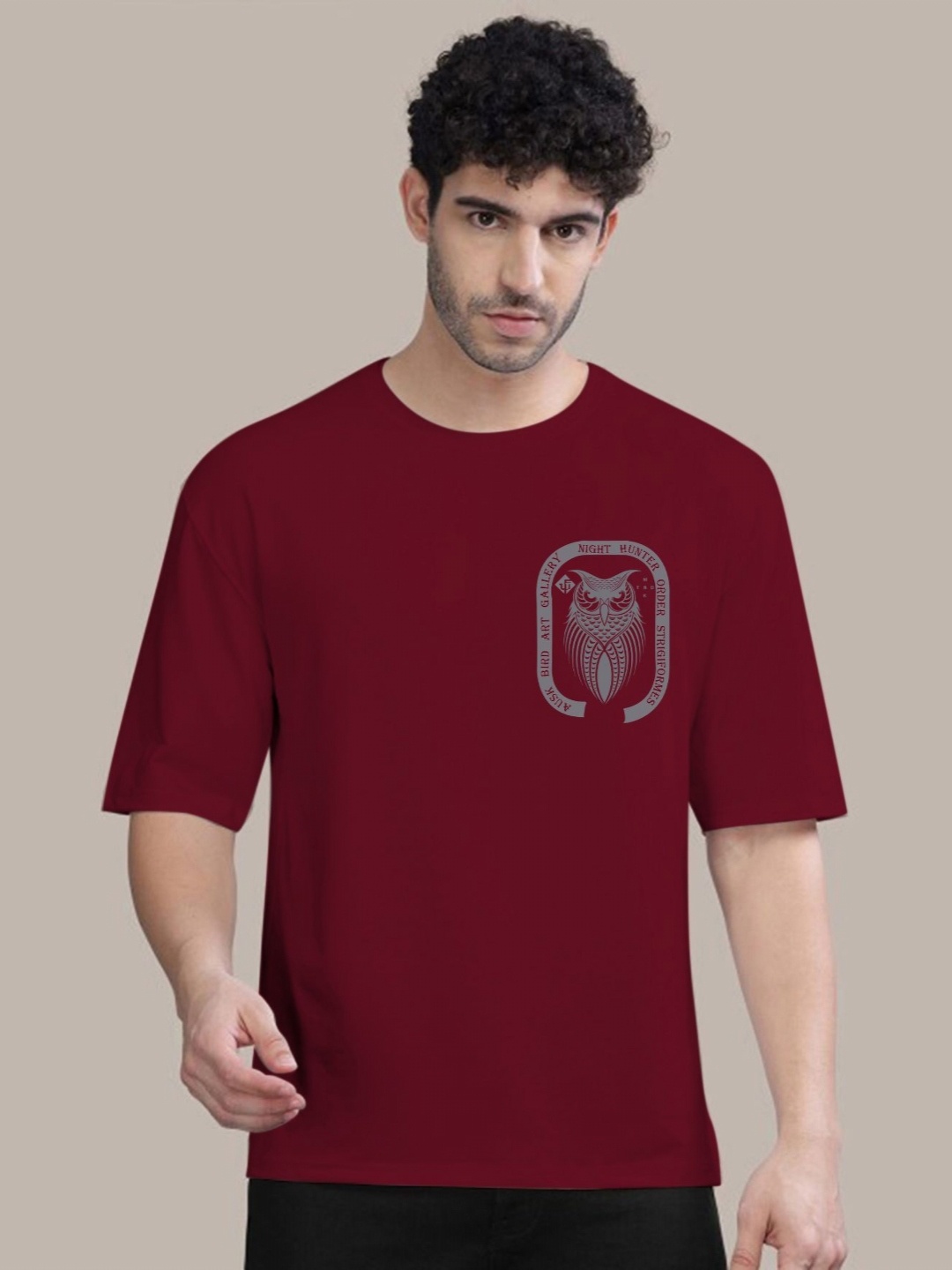 

AUSK Men Graphic Printed Oversized T-shirt, Maroon