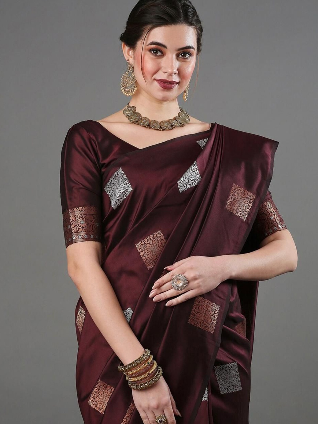 

Visit Wear Woven Design Zari Pure Silk Banarasi Saree, Brown