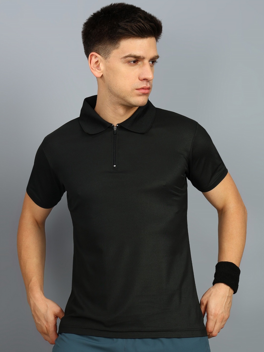

DYRECTDEALS Men Solid Polo Collar T-shirt, Black