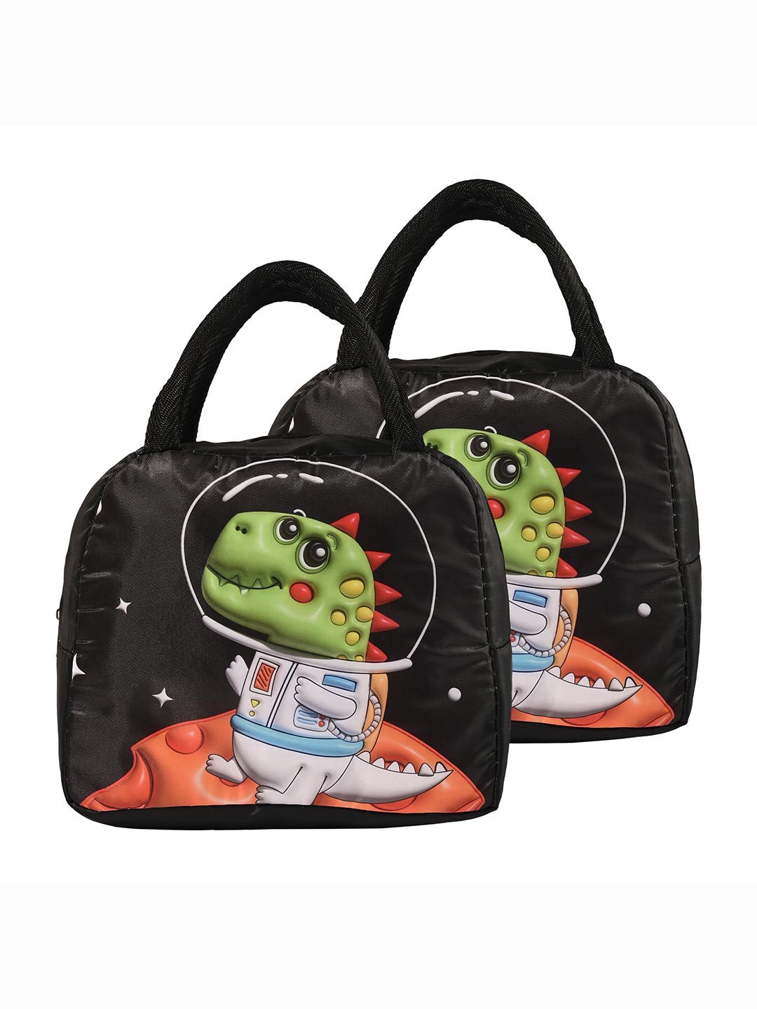 

Kuber Industries Kids Set of 2 Dinosaur Printed Lunch bags Travel Accessory, Black