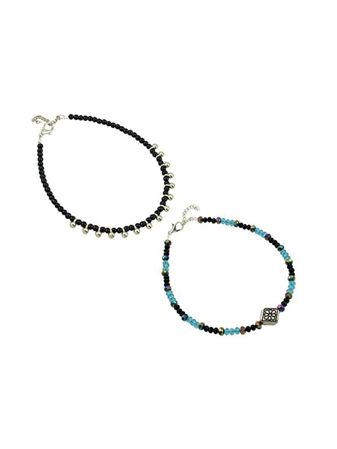 

HIGH TRENDZ Women Set of 2 Anklets, Black