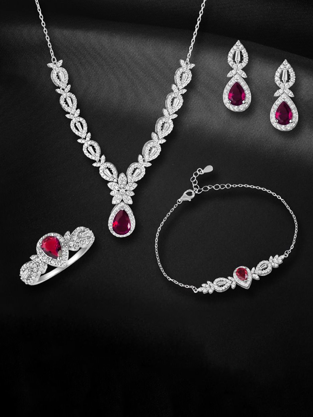 

Tuanz Silver Jewelry 925 Sterling Silver Rhodium Plated CZ Stone-Studded Jewellery Set