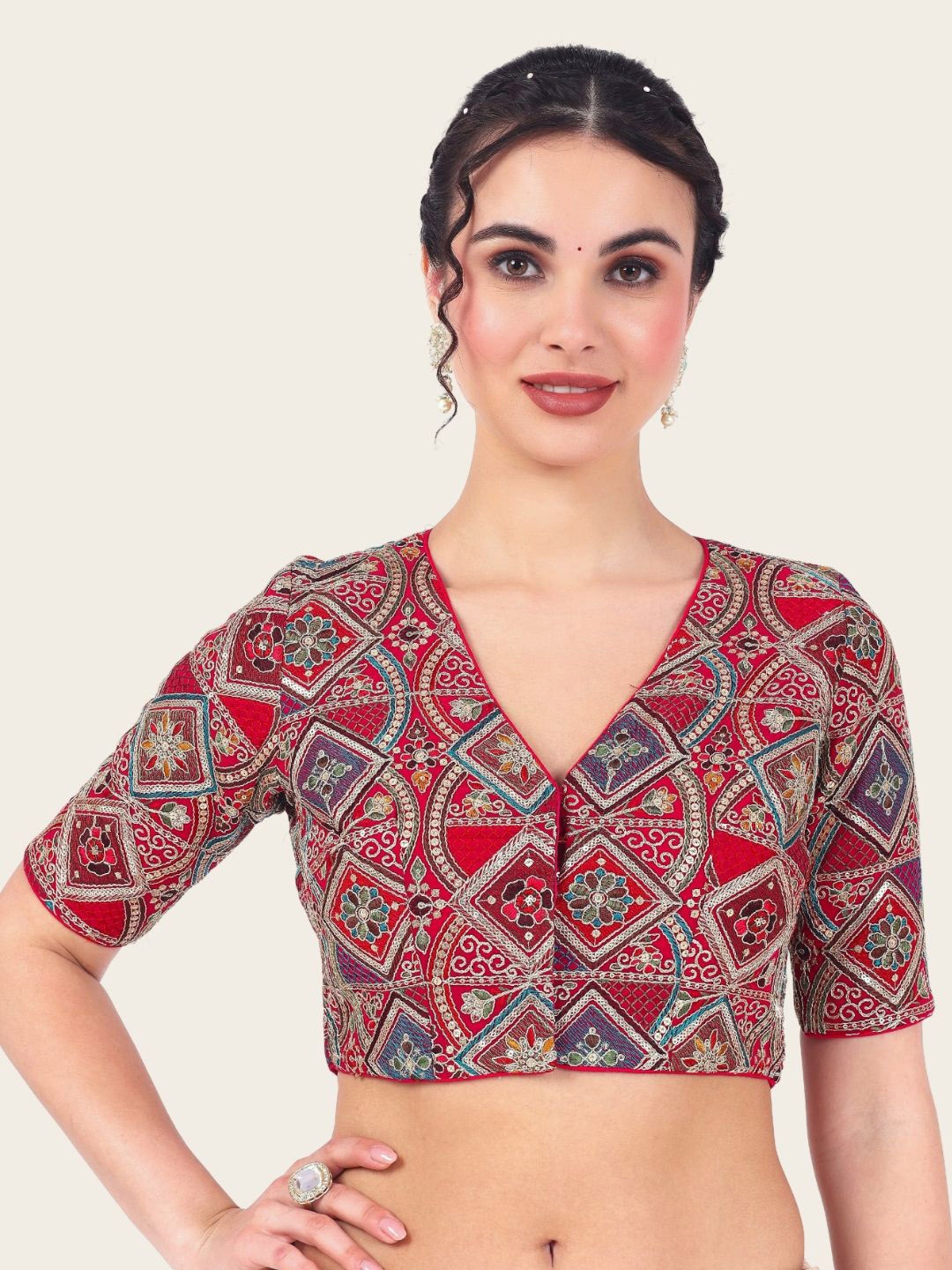 

Studio Shringaar Women Embroidered Saree Blouse, Red