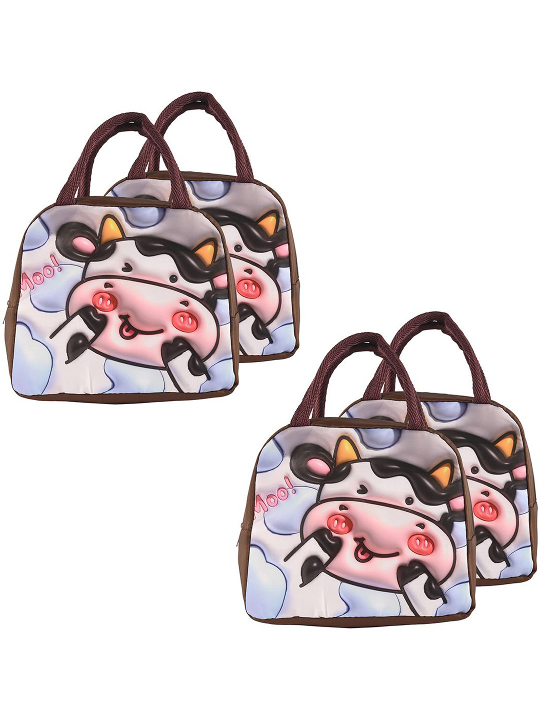 

Kuber Industries Set of 4 Printed Lunch bags Travel Accessory, Brown