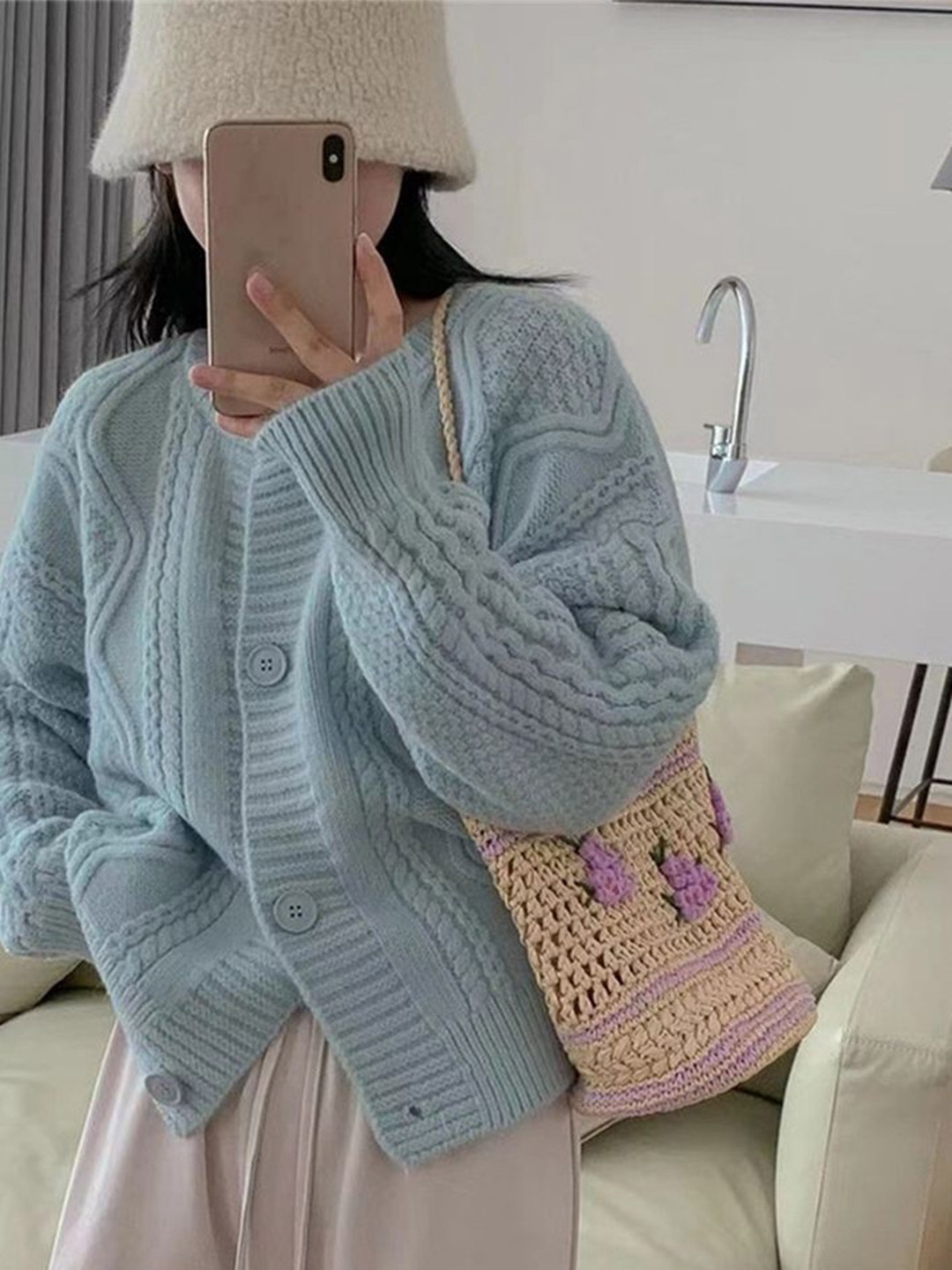 

LULU & SKY Women Self Design Cable Knit Cardigan Sweaters, Blue