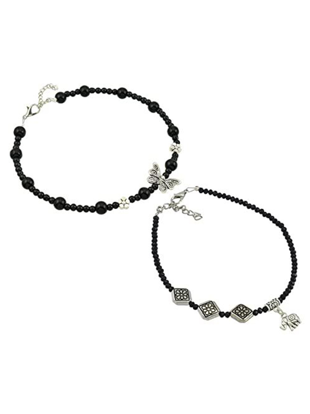 

HIGH TRENDZ Women Set of 2 Anklets, Black