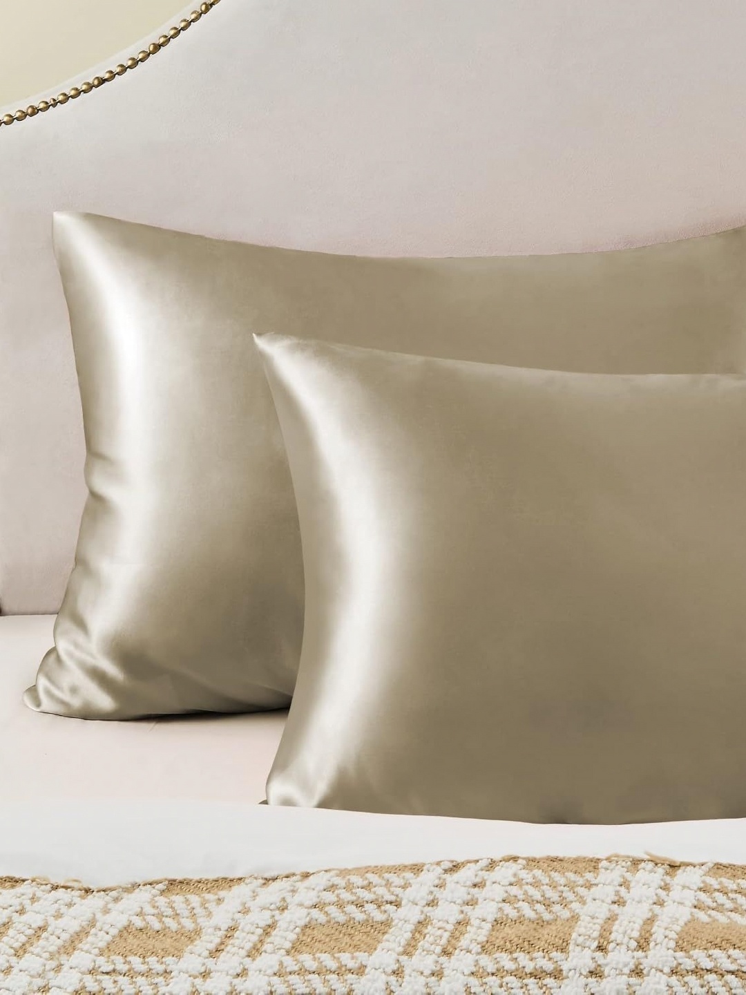 

DEHMAN Brown 2 Pieces Pure Silk Rectangle Pillow Covers