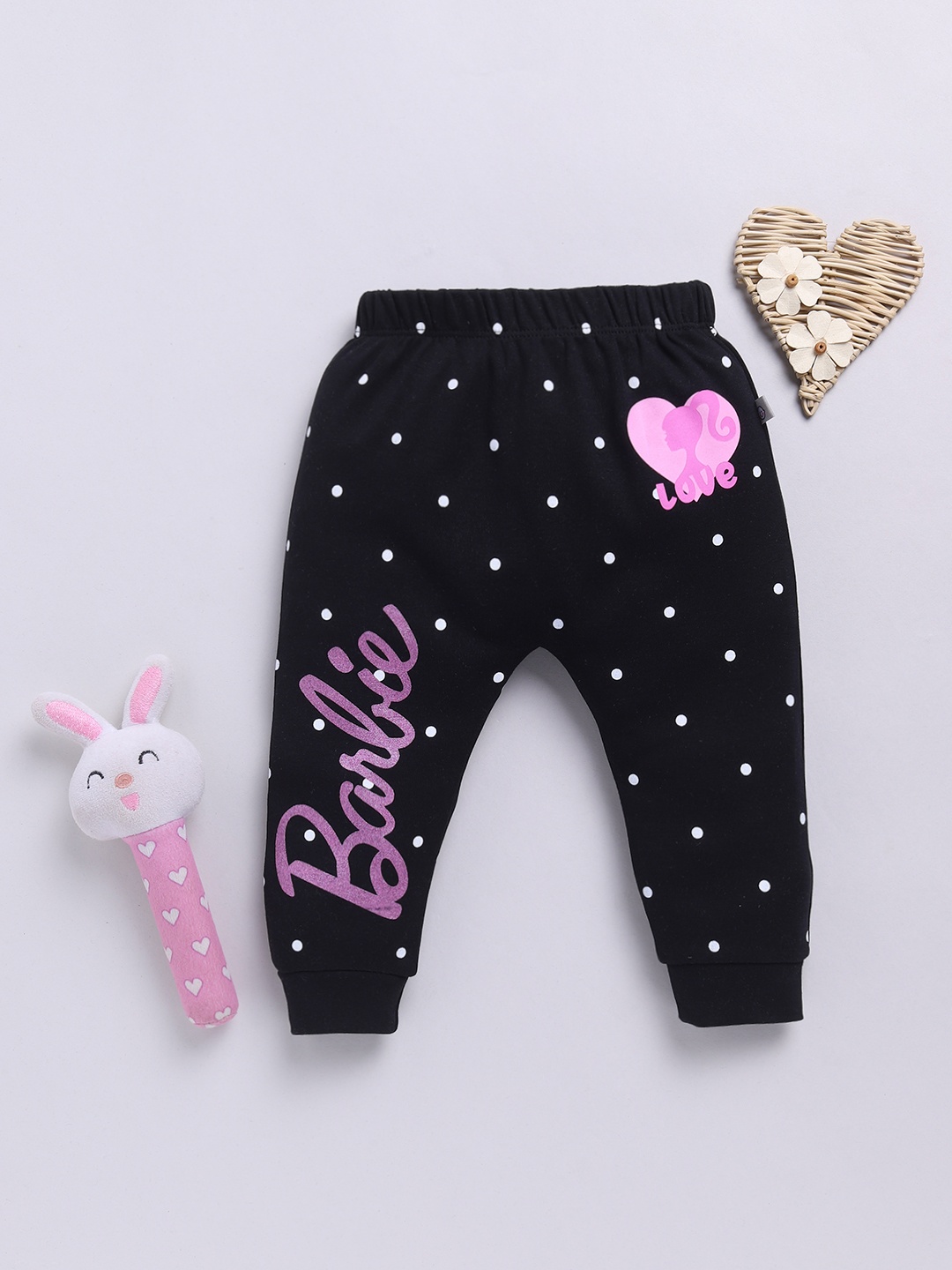 

YK X Tinyo Infant Girls Barbie Printed Pure Cotton Diaper Pants, Black