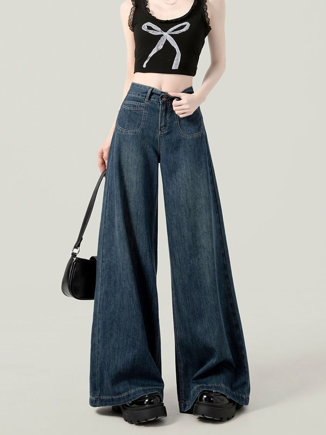 

LULU & SKY Women Wide Leg High-Rise Jeans, Blue