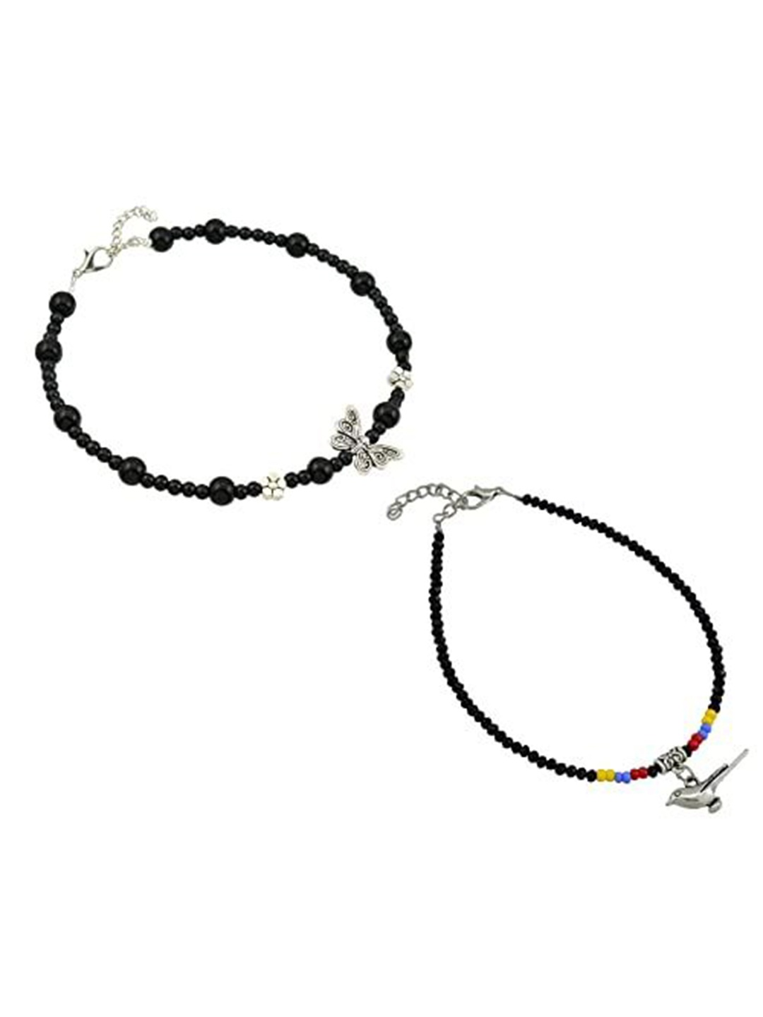 

HIGH TRENDZ Women Set of 2 Anklets, Black