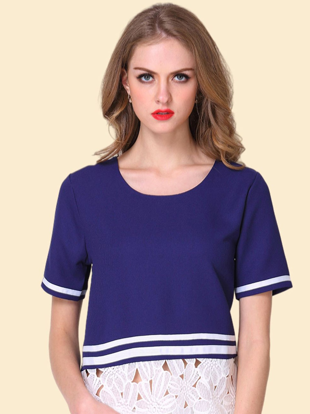 

StyleCast Women Solid Round Neck T-shirt, Navy blue