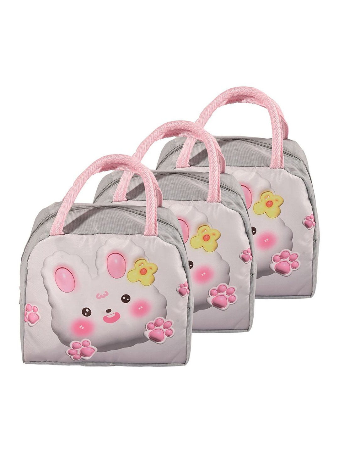 

Kuber Industries Kids Set of 3 Rabbit Printed Lunch bags Travel Accessory, White