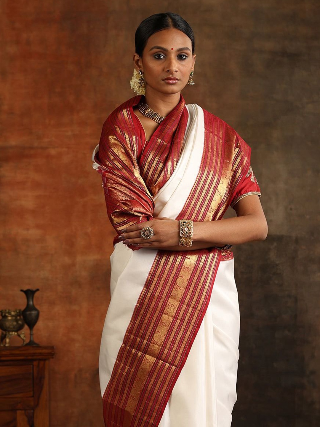 

Fashion Booms Woven Design Zari Pure Silk Banarasi Saree, White