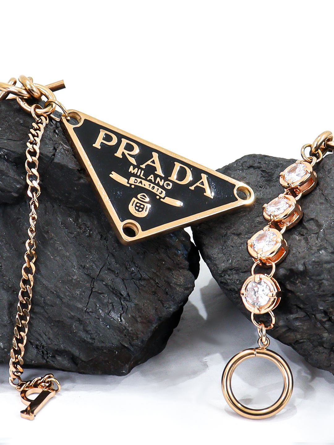 

Krelin Stainless Steel Gold Plated Stone-Studded Chain