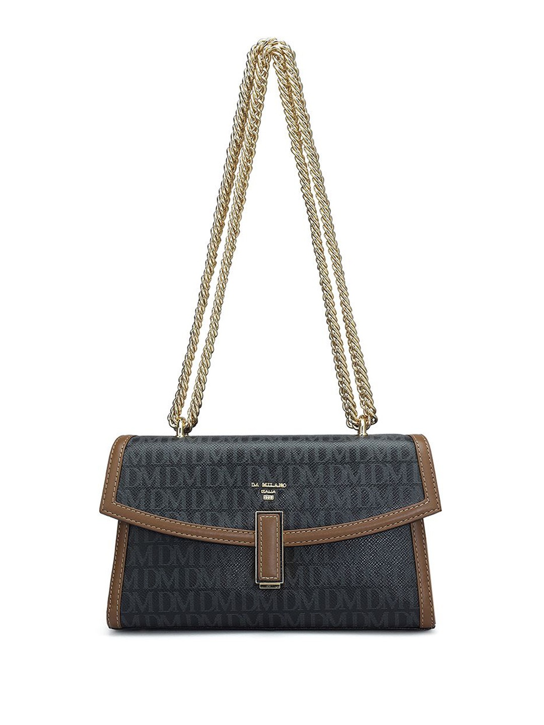 

Da Milano Leather Structured Shoulder Bag with Zip Detail, Black