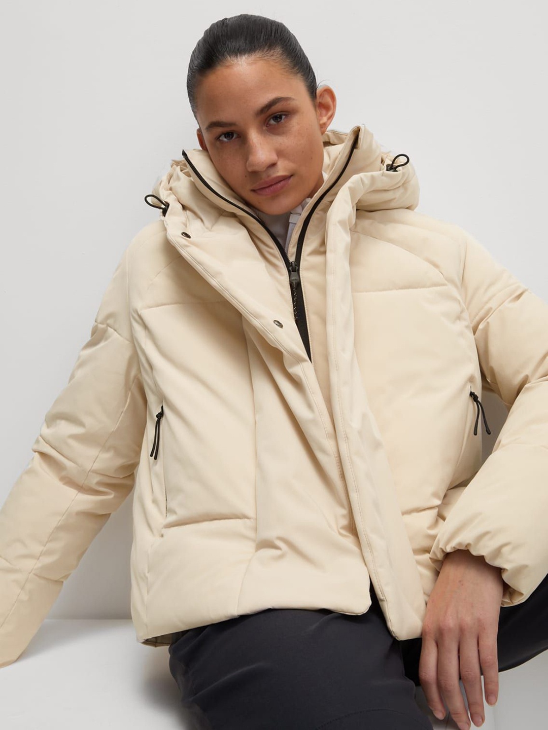

Marks & Spencer Women Hooded Solid Puffer Jacket, Beige